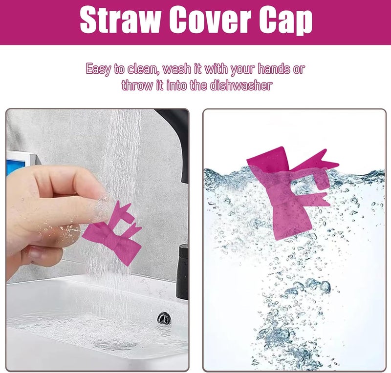 Hpebl 6Pcs Silicone Straw Toppers Covers for Stanley Cups 40/30oz 10mm(0.4in) Dark Purple Dust-Proof Bow Straw Covers Toppers Brown Suitbale for Stanley Cup Accessories Reusable Straws Caps - Image 2