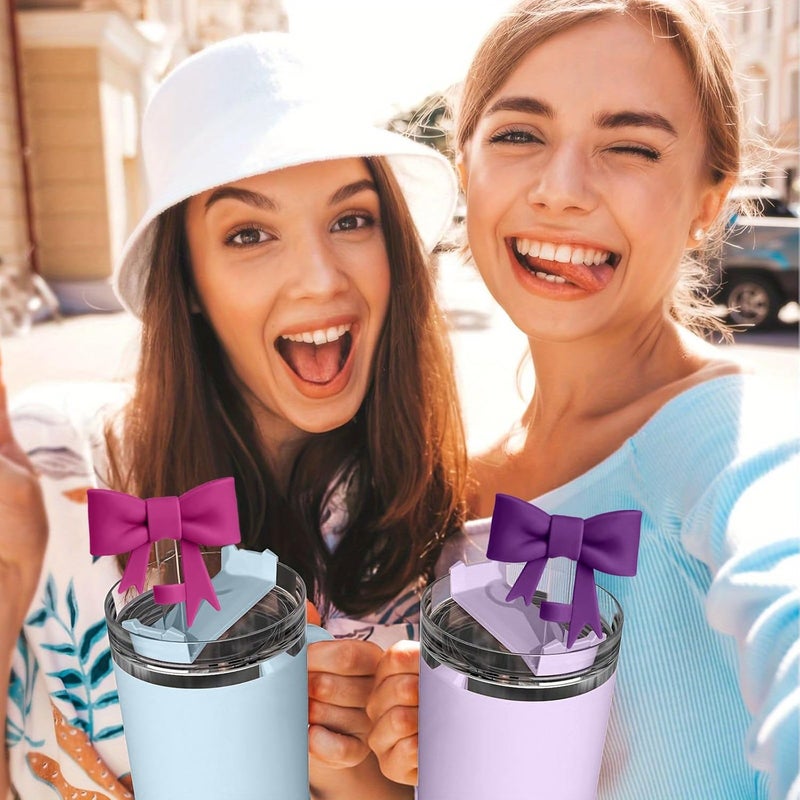 Hpebl 6Pcs Silicone Straw Toppers Covers for Stanley Cups 40/30oz 10mm(0.4in) Dark Purple Dust-Proof Bow Straw Covers Toppers Brown Suitbale for Stanley Cup Accessories Reusable Straws Caps - Image 5