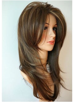 wigbuy Long Layered light Brown with Blonde wig Balayage color wig with brown with blonde highlight wig Synthetic Hair Multicolor for white Women  - Image 1