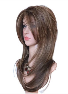 wigbuy Long Layered light Brown with Blonde wig Balayage color wig with brown with blonde highlight wig Synthetic Hair Multicolor for white Women  - Image 4