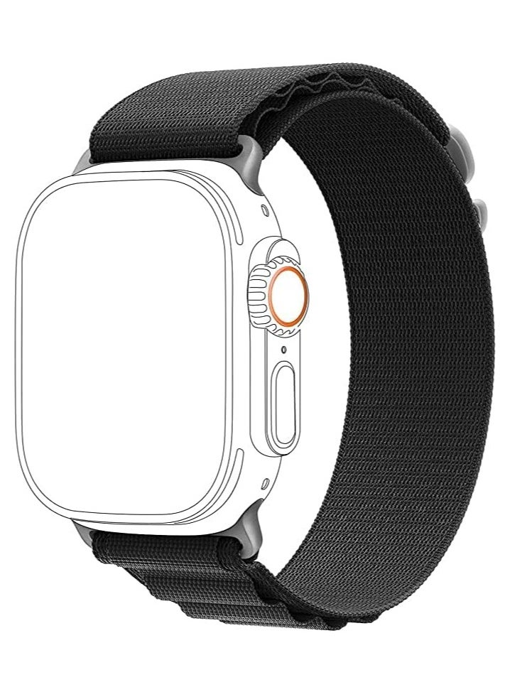 Generic Alpine Loop For Apple Watch 42/44 Mm Nylon Woven Ring With Sports G Hook Strap Series 4/5 - Black  - Image 2