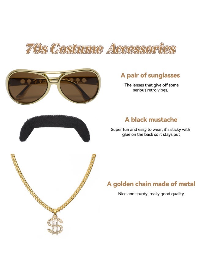 ShineDown 70s Disco Afro Wig for Men, Black Curly Style, Retro Costume Accessory, Disco Wig with Eyes Mustache Necklace, Natural Color Comfortable Costume Wigs for Halloween Parties - Image 5