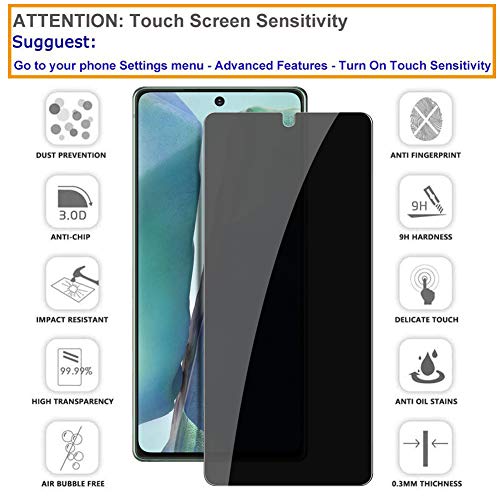 LYWHL [2 Pack] Note 20 Privacy Screen Protector Anti-Spy, LYWHL Tempered Glass Screen Protector for Samsung Galaxy Note 20, Black 9H Hardness Anti-Scratch Bubble Free [Don't Support Fingerprint Unlock] - Image 4