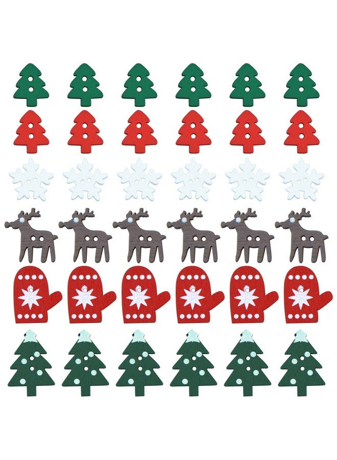 Fengek S Christmas Wooden Buttons, Fengek Snowflake Gloves Christmas Tree Sewing Buttons For Christmas Diy Art Crafts Project - Image 1