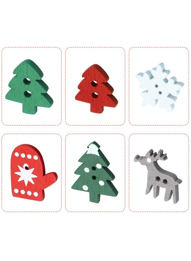 Fengek S Christmas Wooden Buttons, Fengek Snowflake Gloves Christmas Tree Sewing Buttons For Christmas Diy Art Crafts Project - Image 4