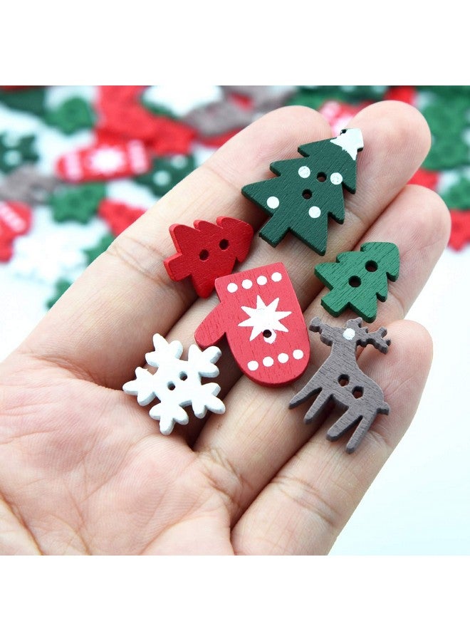 Fengek S Christmas Wooden Buttons, Fengek Snowflake Gloves Christmas Tree Sewing Buttons For Christmas Diy Art Crafts Project - Image 5