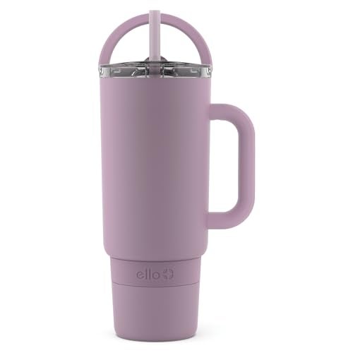 Ello Port 40oz Tumbler with Carry Loop & Integrated Handle, Vacuum Insulated Stainless Steel Reusable Water Bottle, Travel Mug with Leak Proof Lid and Straw, Perfect for Iced Coffee and Tea, Mauve - Image 1
