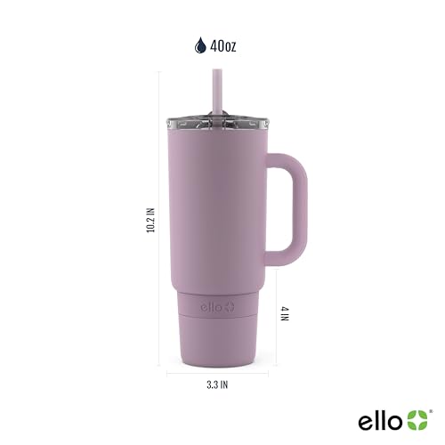 Ello Port 40oz Tumbler with Carry Loop & Integrated Handle, Vacuum Insulated Stainless Steel Reusable Water Bottle, Travel Mug with Leak Proof Lid and Straw, Perfect for Iced Coffee and Tea, Mauve - Image 2