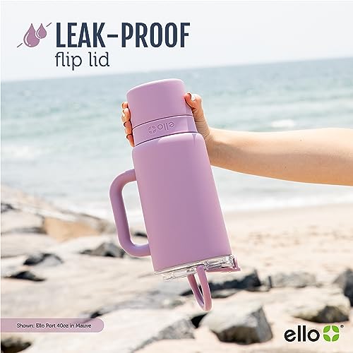 Ello Port 40oz Tumbler with Carry Loop & Integrated Handle, Vacuum Insulated Stainless Steel Reusable Water Bottle, Travel Mug with Leak Proof Lid and Straw, Perfect for Iced Coffee and Tea, Mauve - Image 3