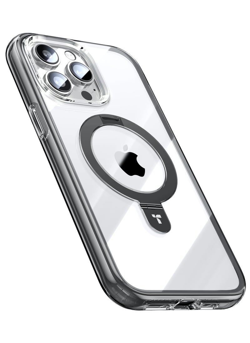 TORRAS 360° Encircling Air Cushion Ultra Protection, Magnetic Ostand SS Air Designed for iPhone 15 Pro Case, Compatible with MagSafe, Horizontal/Vertical Kickstand, Clear Slim Hard Back Soft Edge Anti-Yellowing Technology, Black  - Image 1
