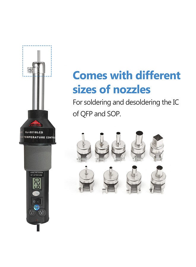 450W Portable Temperature-Controlled Soldering Heat Air Machine 450℃ Hot Air Rework Station SMD Desoldering Tool with Nozzles LCD Digital Display Airflow Control for Electronic Wiring  - Image 2