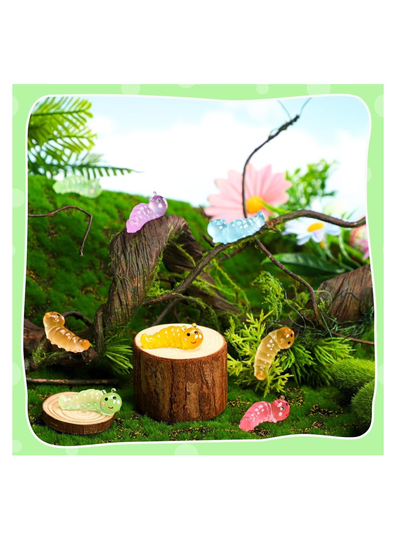 60 Pcs Luminous Mini Resin Caterpillar Figures, Colorful Miniature Animal Charms for DIY Garden Decor, Micro Landscape Ornaments, Perfect for Outdoor Party Decorations, 6 Vibrant Colors. - Image 3