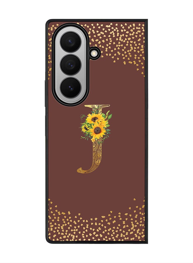 Stylizedd For Samsung Galaxy Z Fold7 Case,Slim fit Camera Protection, Shockproof Thin Phone cover  - Custom Floral Monogram - J  (Brown )