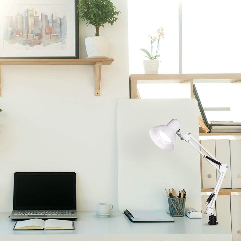 Modern Desk Lamp with C-Clamp and Base, White - Image 3