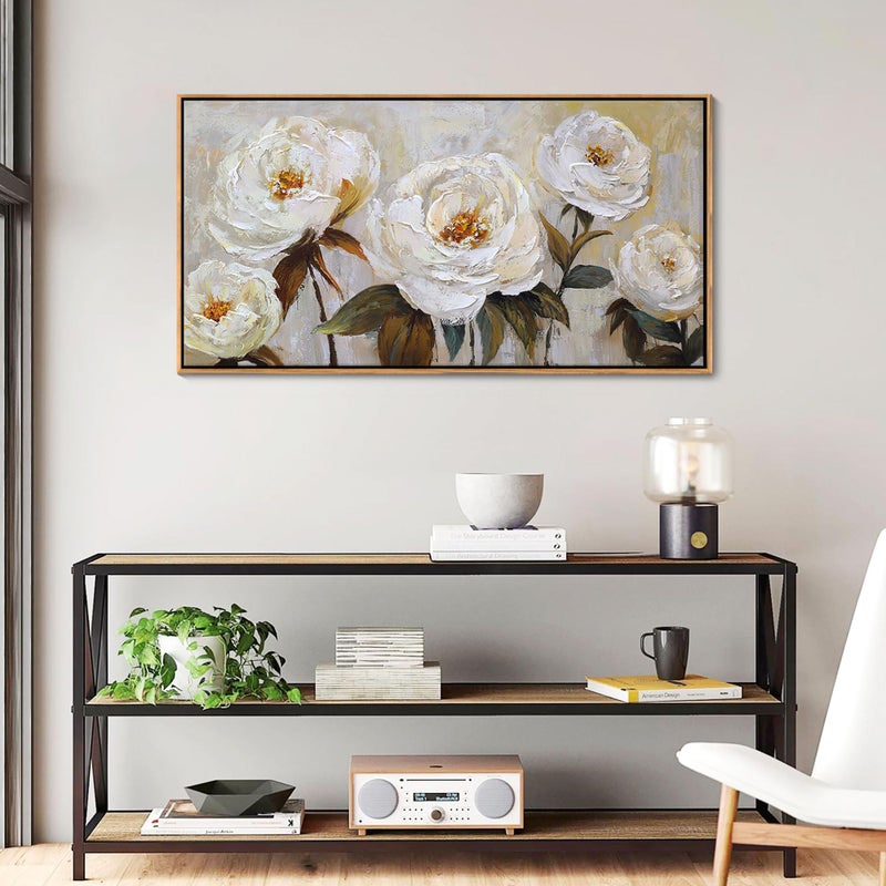 Pogusmavi Flower Canvas Wall Art Textured Floral Picture Wall Decor White Large Elegant Painting for Living Room Modern Artwork for Home Decor Pictures for Bedroom Wall Decor 20Ã—40IN - Image 2