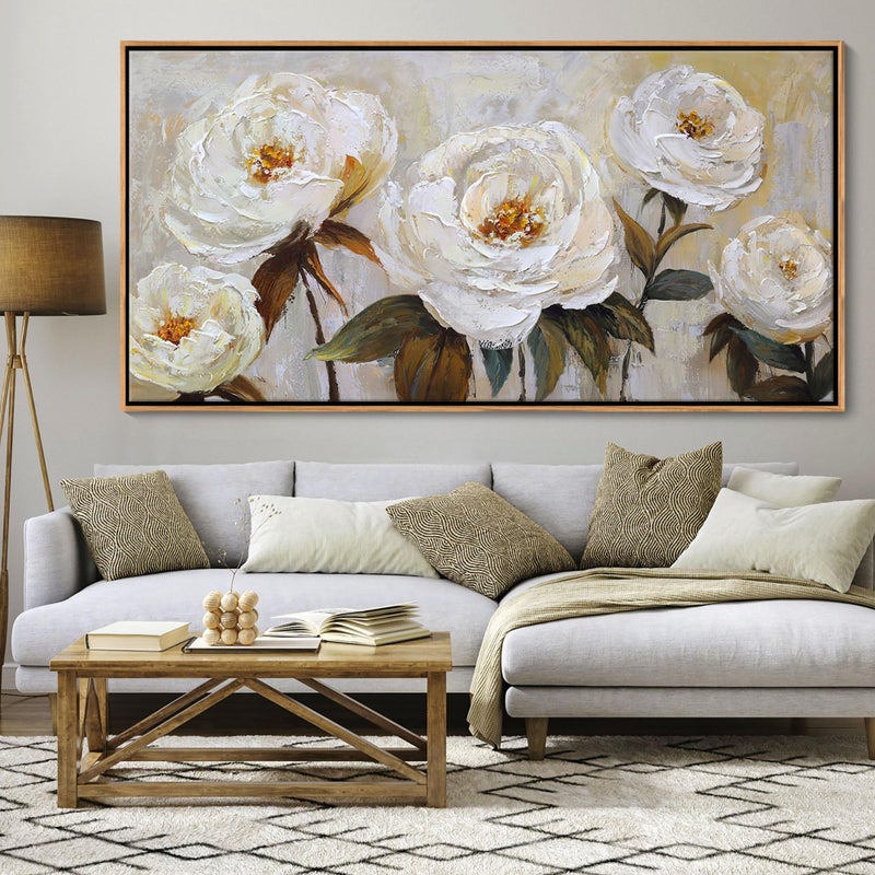 Pogusmavi Flower Canvas Wall Art Textured Floral Picture Wall Decor White Large Elegant Painting for Living Room Modern Artwork for Home Decor Pictures for Bedroom Wall Decor 20Ã—40IN - Image 1