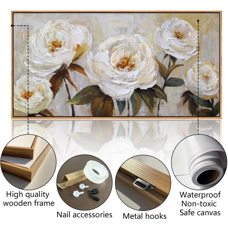 Pogusmavi Flower Canvas Wall Art Textured Floral Picture Wall Decor White Large Elegant Painting for Living Room Modern Artwork for Home Decor Pictures for Bedroom Wall Decor 20Ã—40IN - Image 3
