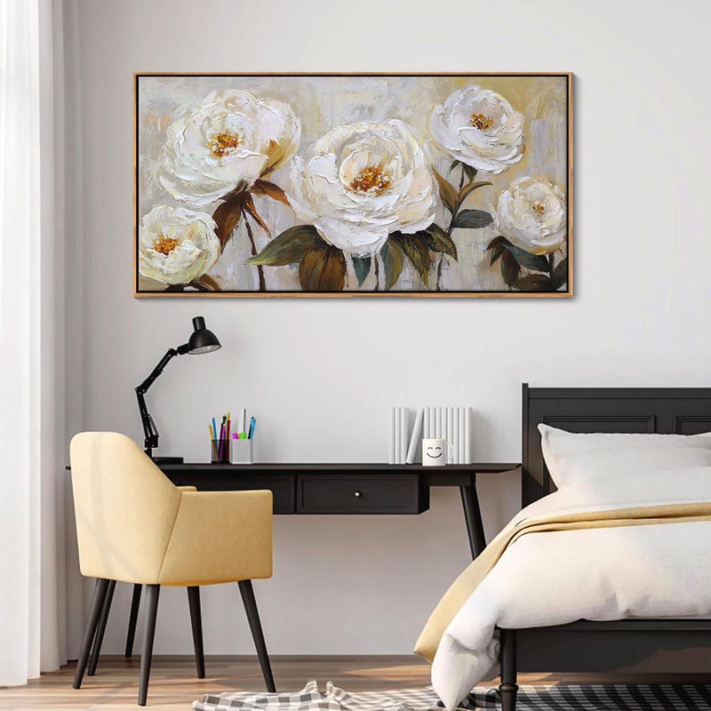 Pogusmavi Flower Canvas Wall Art Textured Floral Picture Wall Decor White Large Elegant Painting for Living Room Modern Artwork for Home Decor Pictures for Bedroom Wall Decor 20Ã—40IN - Image 4