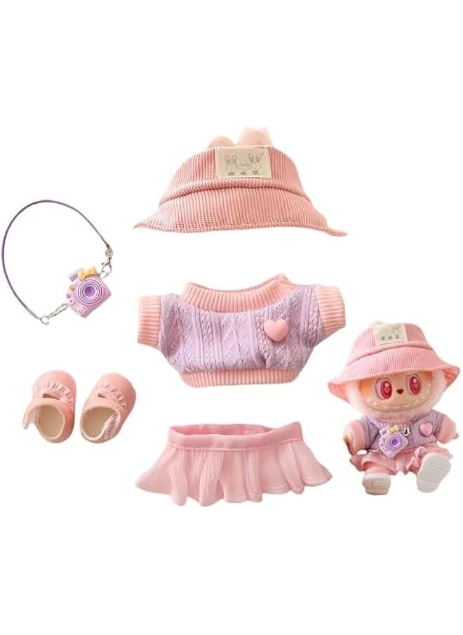 Arabest Kawaii Pink Outfit Set 5 Pieces for Labubu Dolls Accessories, Stylish Clothing Replacement Set Fits 15cm 17cm Doll  - Image 1