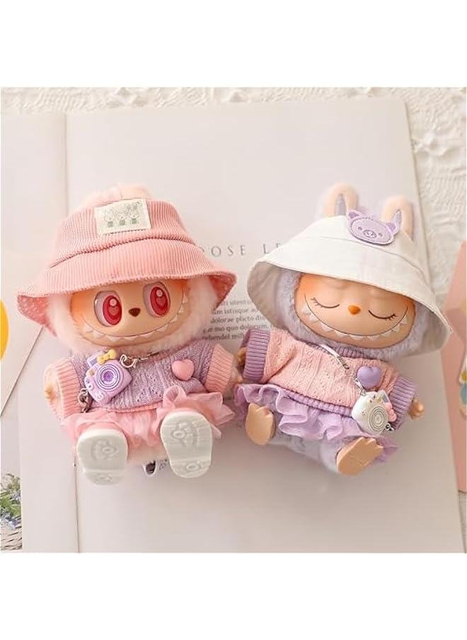 Arabest Kawaii Pink Outfit Set 5 Pieces for Labubu Dolls Accessories, Stylish Clothing Replacement Set Fits 15cm 17cm Doll  - Image 3