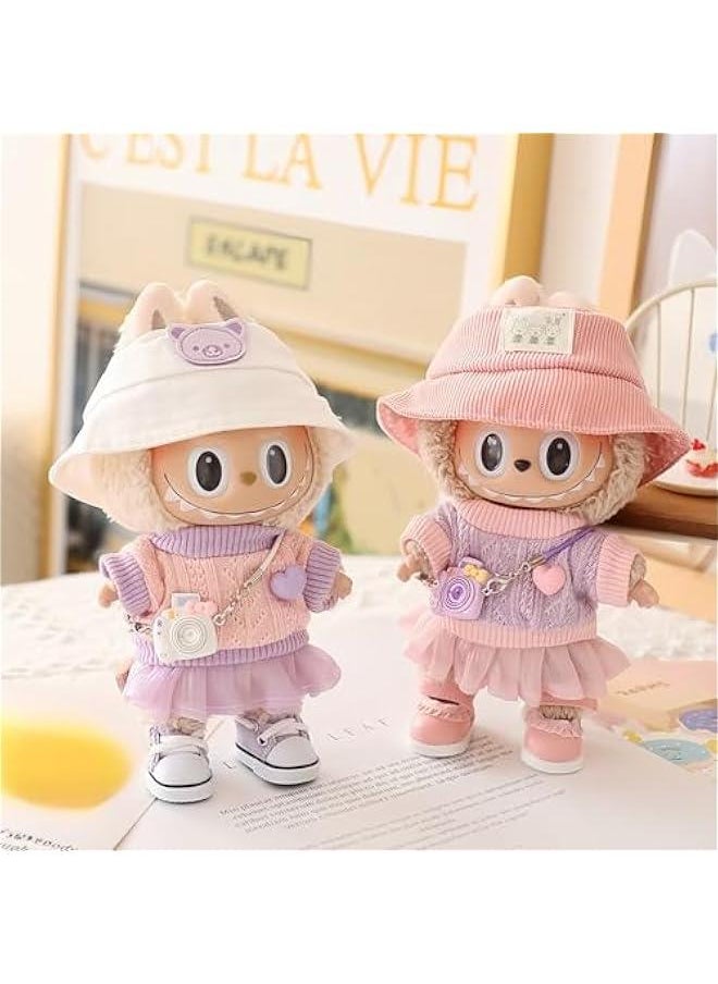 Arabest Kawaii Pink Outfit Set 5 Pieces for Labubu Dolls Accessories, Stylish Clothing Replacement Set Fits 15cm 17cm Doll  - Image 4