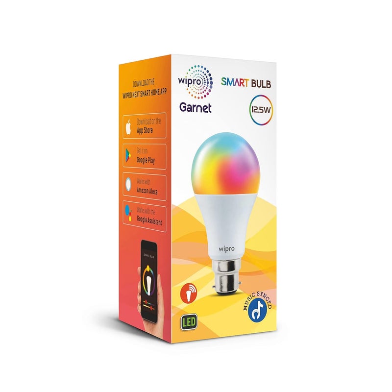 Wipro 125W B22D WiFi Smart LED Bulb with Music Sync Voice Control with Alexa Google Asst App Control 16 M Colours White Tunable Warm Neutral Cool White Dimmable Scenes Pack of 1 - Image 3