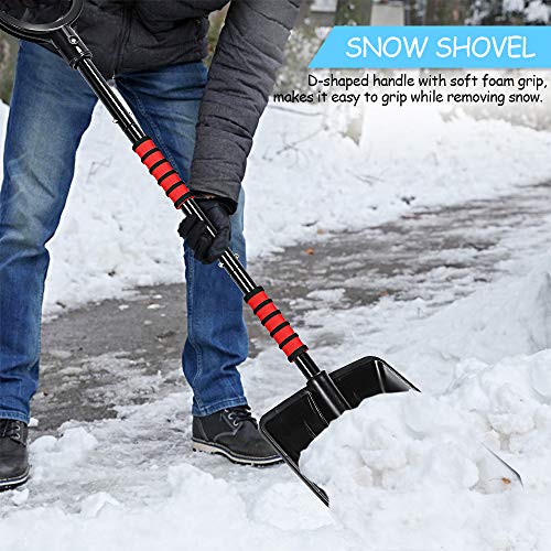 Mibor Snow Shovel Kit Removal Tools - 5 in 1 Foldable Car Snow Shovel + Snow Brush + Ice Scraper + Glove + Mini Ice Scraper, Portable Emergency Snow Remover Shovel Set for Car Truck Camping Outdoor - Image 3