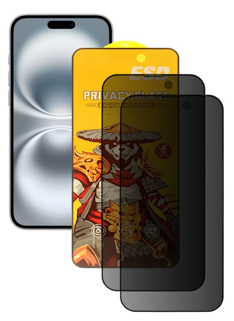 ESD 2 Pieces Tempered Dustproof Privacy Glass Screen Protector Compatible For iPhone 16 Plus - Image 1
