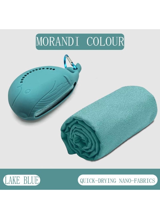 Microfiber Quick Dry Sports Travel Towel with Whale Silicone Sleeve, Lake Blue, 11.8" x 31.5" - Image 2