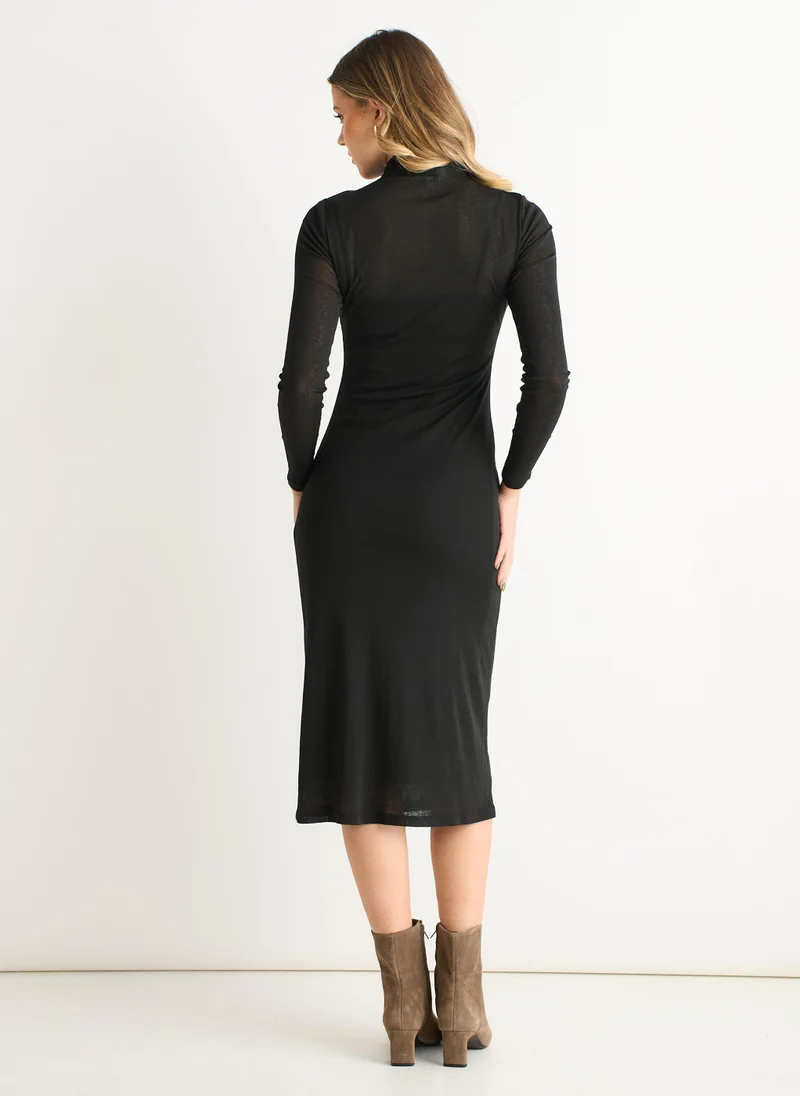 Gini London Black Ruched Jersey Long Sleeve Midi Dress