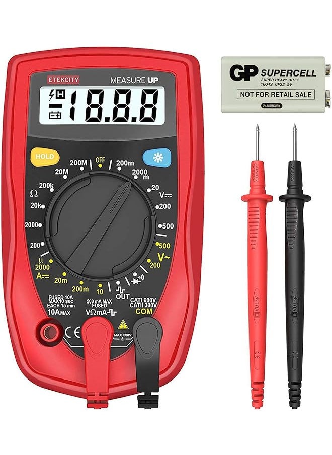 ETEKCITY - Etekcity Msr-R500 Digital Multimeter, Amp Volt Ohm Voltage Tester Meter With Diode And Continuity Test, Dual Fused For Anti-Burn, Red - Image 1