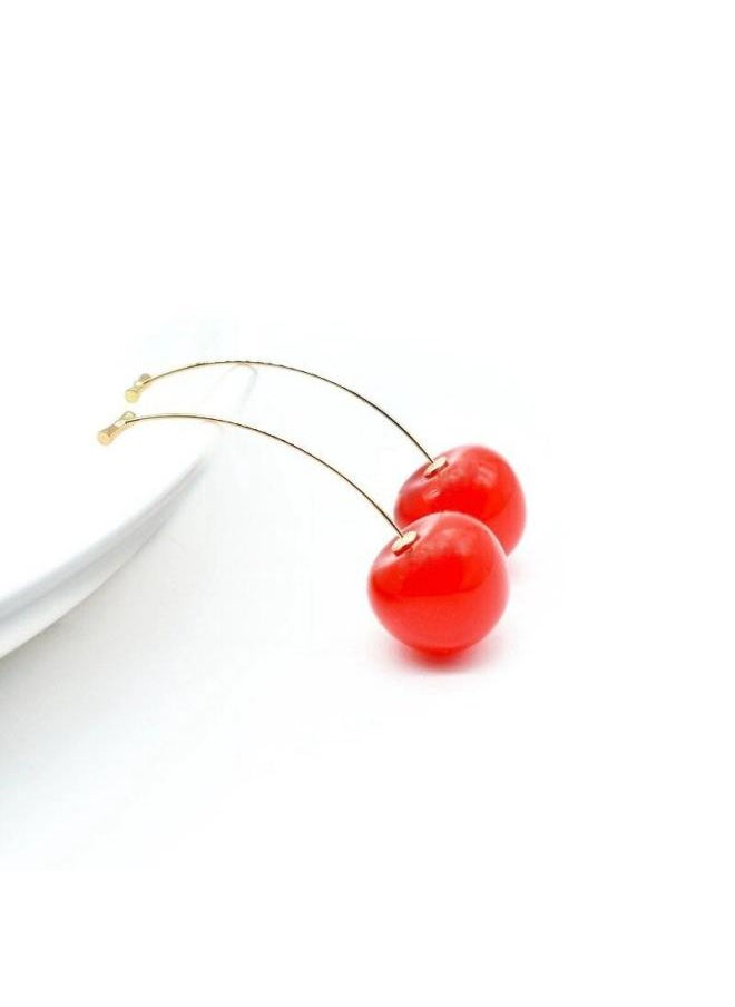 Generic - Cherry Solid Color Transparent Cherry Size Red And Yellow Cherry Girls Heart Internet Celebrity Long Pearl Earrings Earrings - Image 1