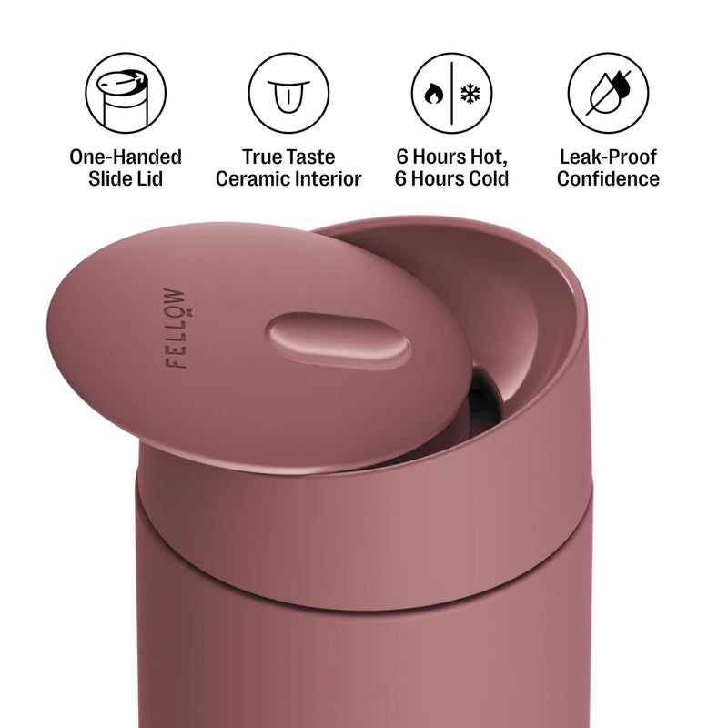 Fellow 12 oz Carter Slide Travel Mug â€“ One-Handed Slide Lid, Vacuum Insulated Stainless Steel Tumbler with Ceramic Interior for Hot and Cold Drinks, Leak-Proof and Dishwasher Safe, Desert Rose - Image 2