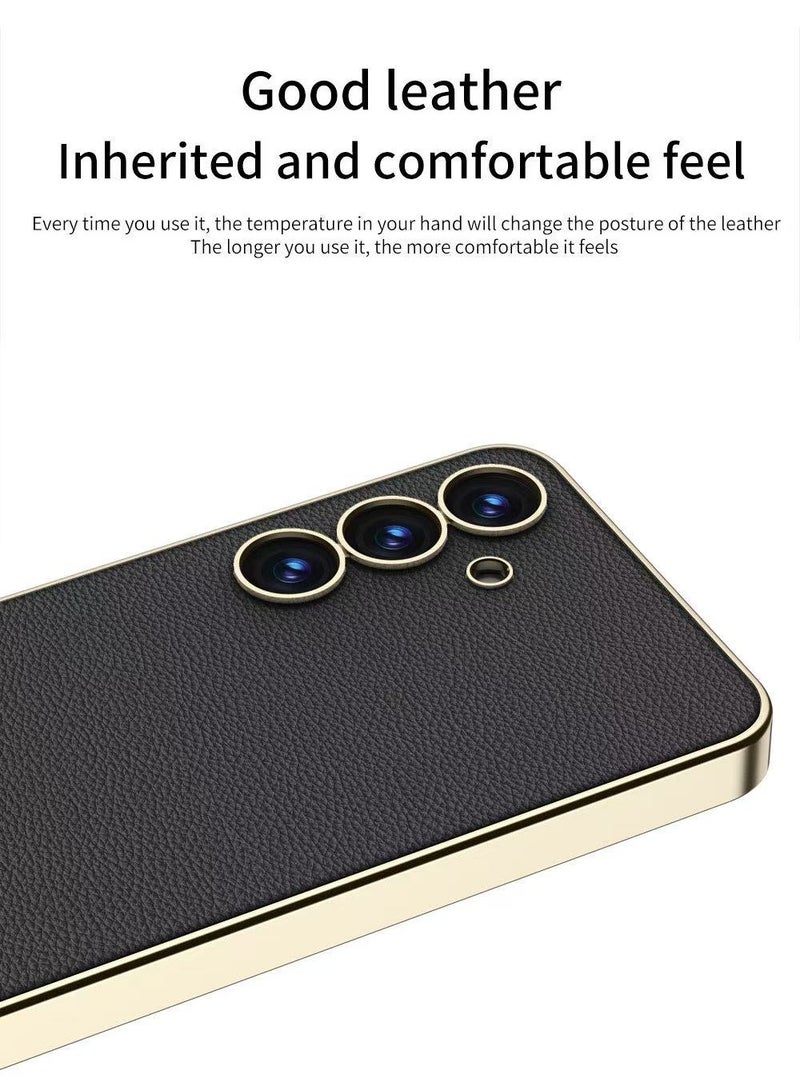 Compatible with Samsung S25 Ultra Case, Deluxe Gold Plated Leather Business Premium Classic Case, Slip Resistant, Scratch Resistant Case (Black) - Image 2