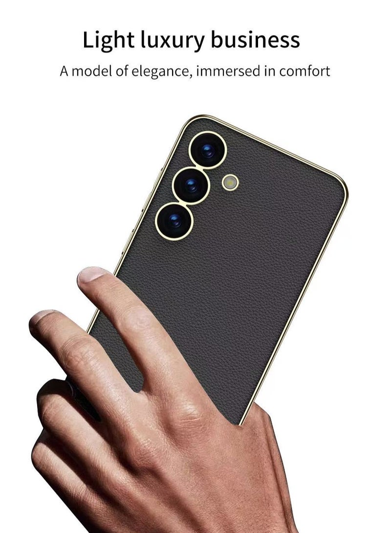 Compatible with Samsung S25 Ultra Case, Deluxe Gold Plated Leather Business Premium Classic Case, Slip Resistant, Scratch Resistant Case (Black) - Image 3
