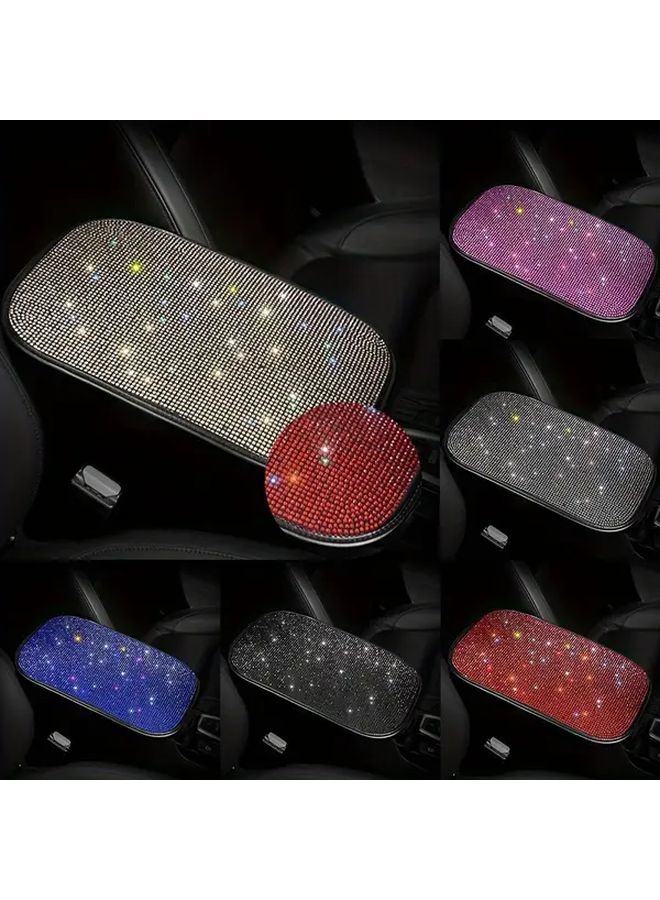 Light Gold Sparkling Rhinestone Car Armrest Covers Polyester Fiber Woven Design - Image 1