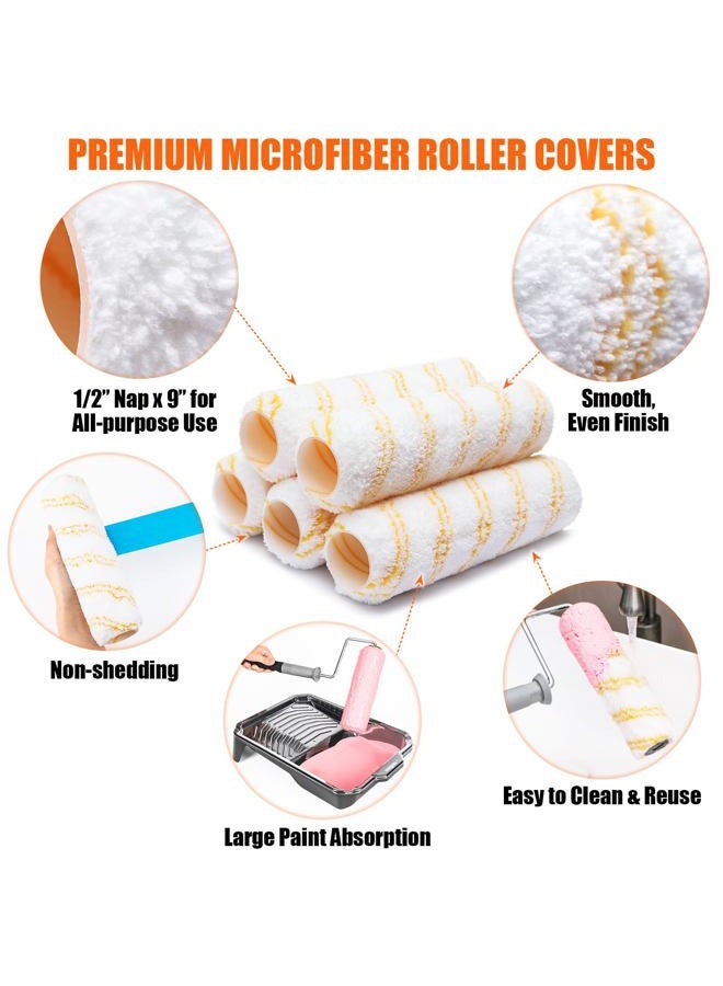 PinStone House Paint Roller Kit, 9 inch Extendable Roller Frame with 5 Microfiber Replacement Covers, Adjustable Painting Roller (18" - 36"), Home Painting Supplies for Painting Walls and Ceilings - Image 4