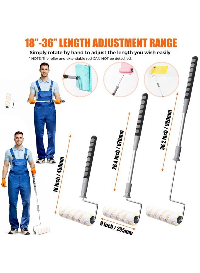 PinStone House Paint Roller Kit, 9 inch Extendable Roller Frame with 5 Microfiber Replacement Covers, Adjustable Painting Roller (18" - 36"), Home Painting Supplies for Painting Walls and Ceilings - Image 2