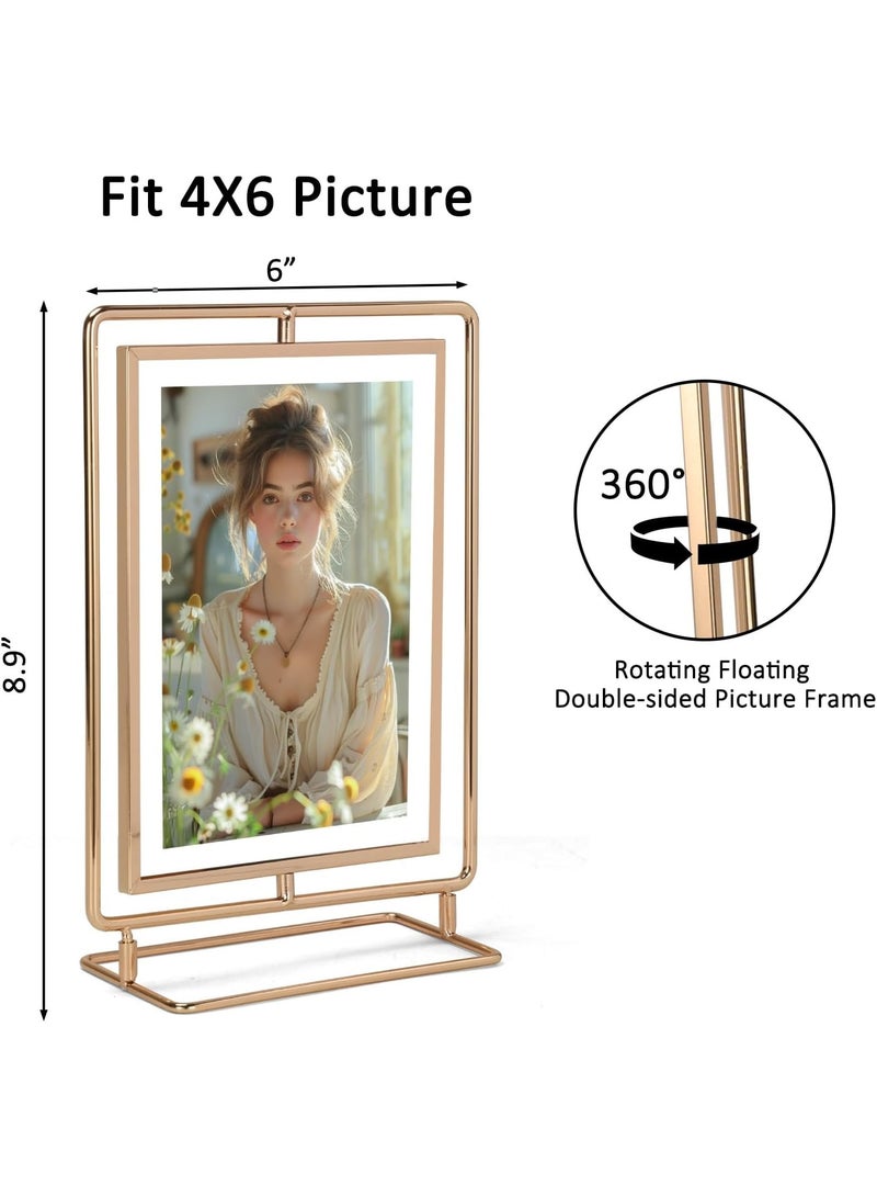 Decorhills Rotating Picture Frame for 4x6 Picture, Gold Metal Standing Double Sided 4x6 Floating Picture Frame for Vertical Table Display, Frame for Tabletop, Ideal for Home Décor & Gift Use - Image 2