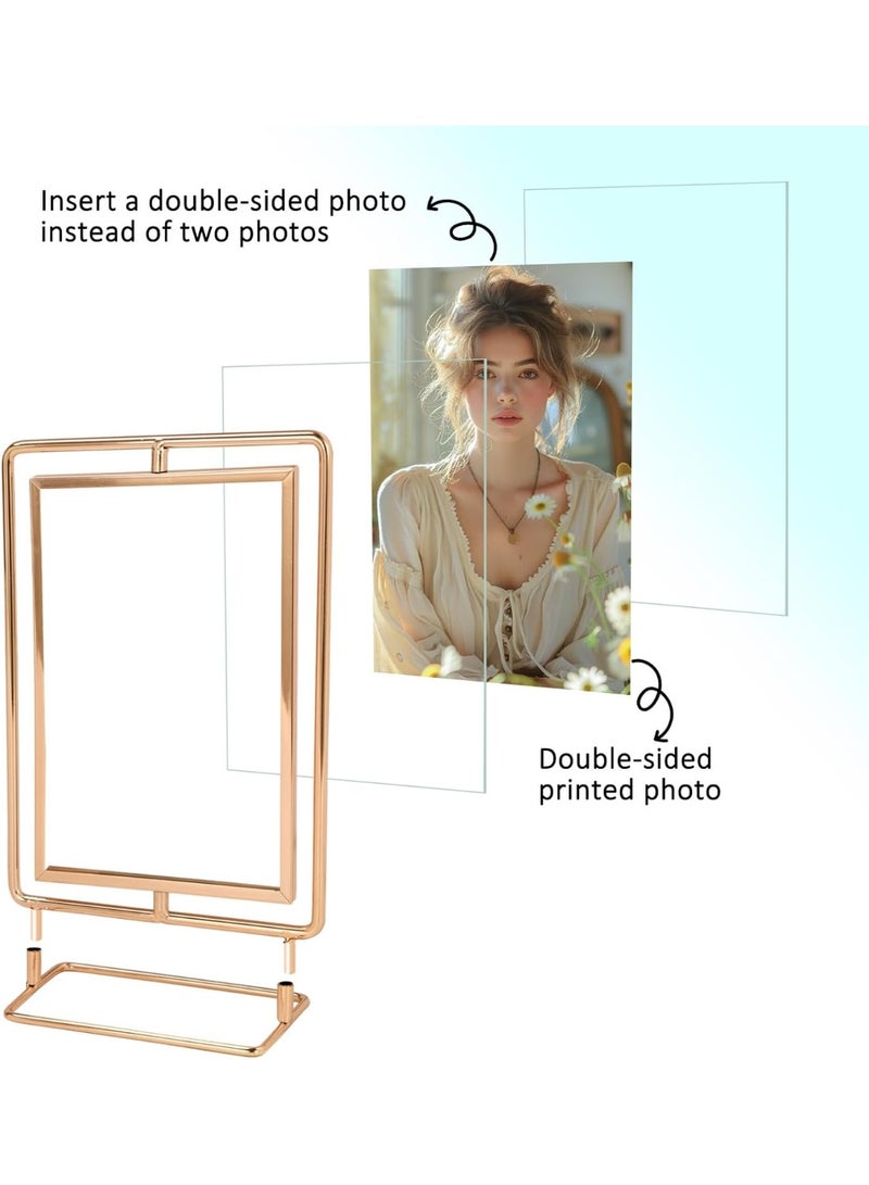 Decorhills Rotating Picture Frame for 4x6 Picture, Gold Metal Standing Double Sided 4x6 Floating Picture Frame for Vertical Table Display, Frame for Tabletop, Ideal for Home Décor & Gift Use - Image 3