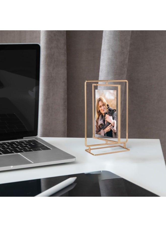 Decorhills Rotating Picture Frame for 4x6 Picture, Gold Metal Standing Double Sided 4x6 Floating Picture Frame for Vertical Table Display, Frame for Tabletop, Ideal for Home Décor & Gift Use - Image 4
