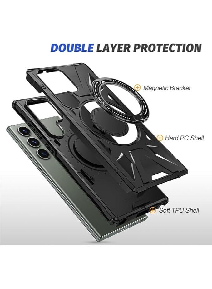 عام الحافظة المغناطيسية لهاتف Samsung Galaxy S24 Ultra/S24 Plus/S24، حافظة العدسة المتوافقة مع الشحن اللاسلكي والمقاومة للصدمات عسكرية المستوى. - Image 2