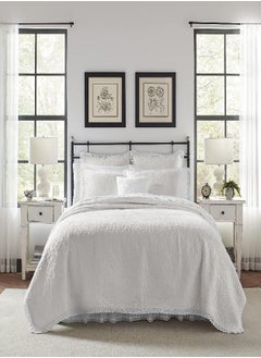 Laura Ashley Home - Heirloom Crochet Collection - Quilt Set - 100% Cotton, Breathable & Lightweight Bedding with Matching Sham, Pre-Washed for Added Softness, Twin, White