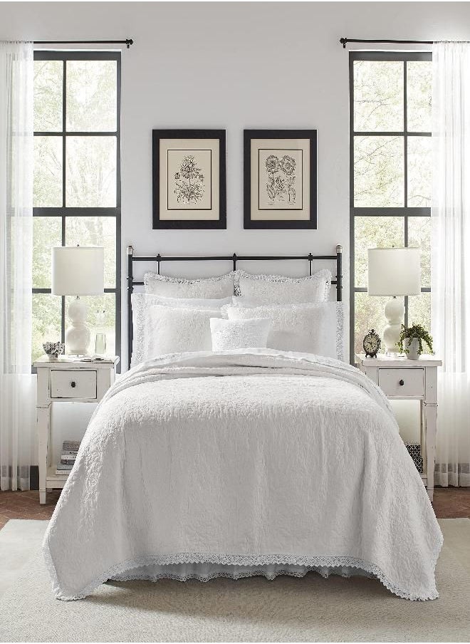 LAURA ASHLEY - Laura Ashley Home - Heirloom Crochet Collection - Quilt Set - 100% Cotton, Breathable & Lightweight Bedding with Matching Sham, Pre-Washed for Added Softness, Twin, White - Image 1