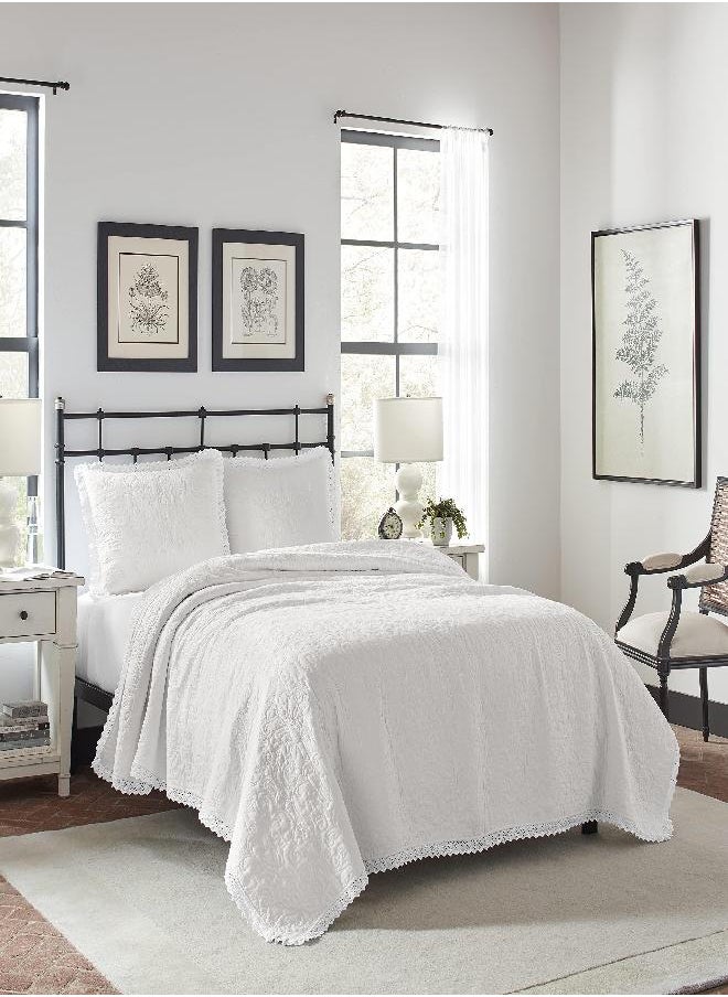 LAURA ASHLEY - Laura Ashley Home - Heirloom Crochet Collection - Quilt Set - 100% Cotton, Breathable & Lightweight Bedding with Matching Sham, Pre-Washed for Added Softness, Twin, White - Image 1