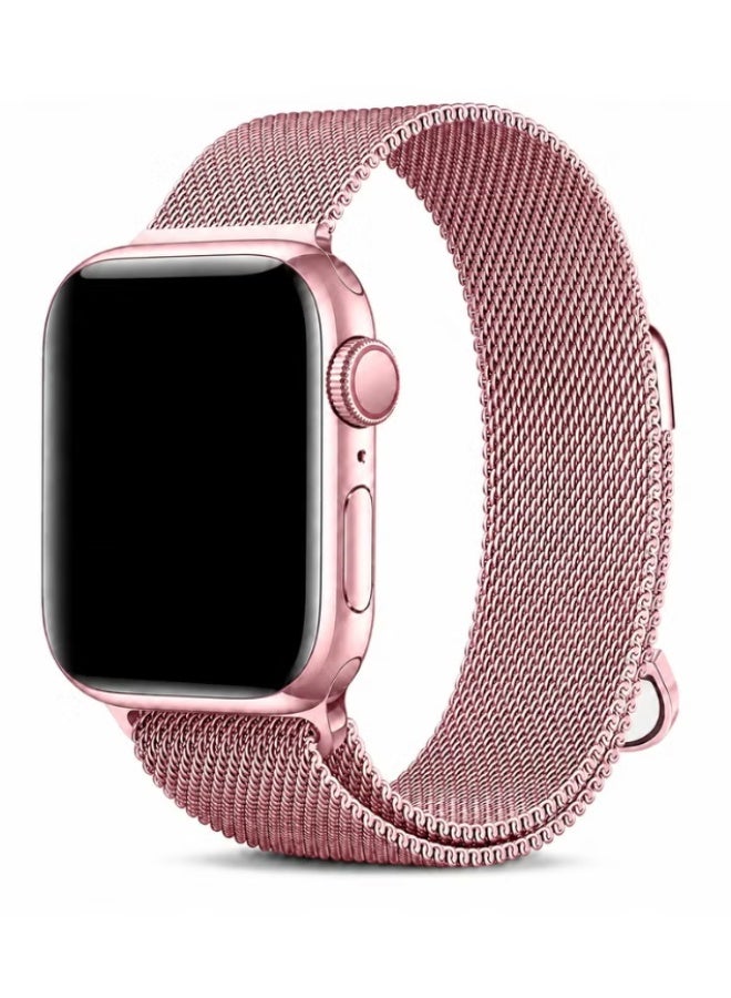 ELTRAZONE Magnetic Milanese Loop Band Compatible with Apple Watch Ultra 3/2/1, Series 11/10/9/8/7/6/5/4/3/2/1 & SE 3/2/1, Stainless Steel Mesh Strap, Adjustable Magnetic Closure, 42/44/45/46/49mm Rose Pink - Image 1