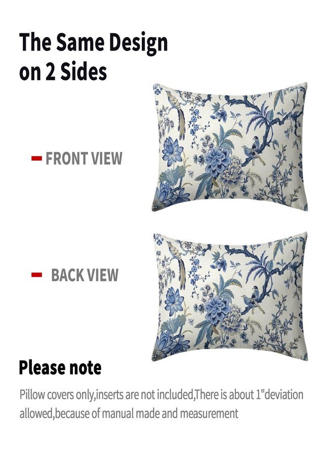 Sweetshow Chinoiserie Pillow Covers 12x20 Inch Set of 2 Blue and White Outdoor Pillows Bule Birds Flowers Throw Pillow Covers Cotton Lumbar Cushion Cover Decor for Bedroom Couch Bed Living Room Sofa Chair - Image 5