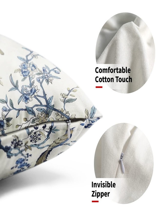 Sweetshow Chinoiserie Pillow Covers 12x20 Inch Set of 2 Blue and White Outdoor Pillows Bule Birds Flowers Throw Pillow Covers Cotton Lumbar Cushion Cover Decor for Bedroom Couch Bed Living Room Sofa Chair - Image 3
