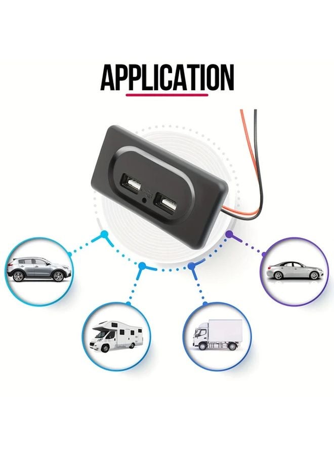 Chrome Dual USB Fast Charger Socket 3 1A 12V Power Outlet Panel For Car Motorcycle RV - Image 4