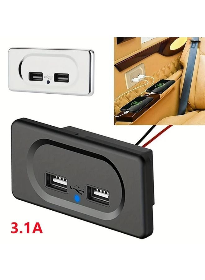 Chrome Dual USB Fast Charger Socket 3 1A 12V Power Outlet Panel For Car Motorcycle RV - Image 2